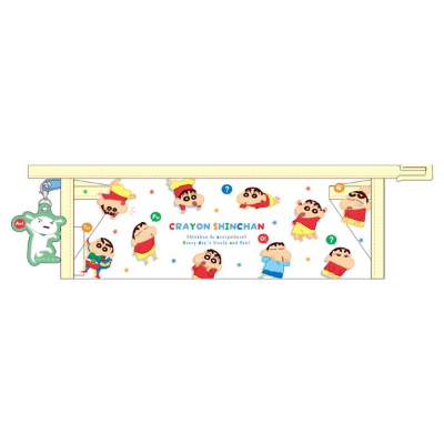 Crayon Shin-chan charm-attached colored pen pouch World/flyer (クレヨンしんちゃんチャーム付きフチイロペンポーチ　ワールド／チラシ)