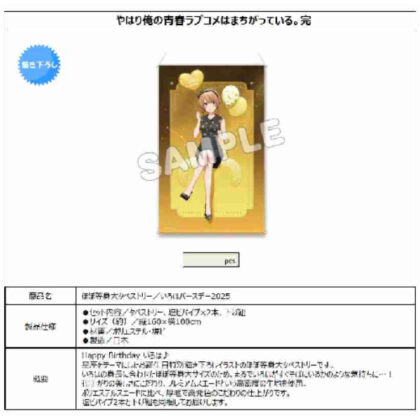 (s)やはり俺の青春ラブコメはまちがっている。完 ほぼ等身大タペストリー いろはバースデー2025 送料別880円