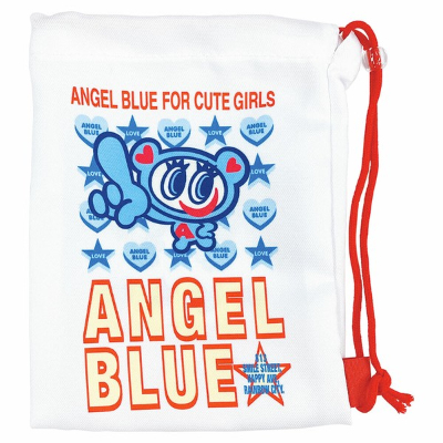 Angel Blue Shopper-Style Drawstring Bag, White (エンジェルブルー ショッパー風巾着 ホワイト)