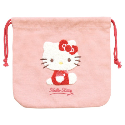 Sanrio Characters Sagara Embroidered Drawstring Pouch Hello Kitty (サンリオキャラクターズ　サガラ刺繍巾着ポーチ　ハローキティ)