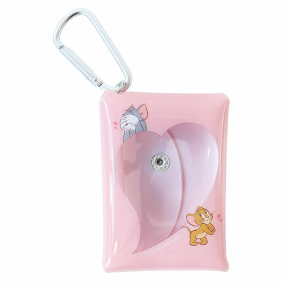 Tom and Jerry Snap Clear Pouch with Carabiner, Heart/Pink (トムとジェリー カラビナ付きスナップクリアポーチ ハート/ピンク)
