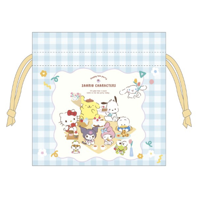 Sanrio Characters Ribbon Flat Drawstring Bag, Talking Tea Time/Mint (サンリオキャラクターズ　リボンフラット巾着　おしゃべりティータイム／ミント)