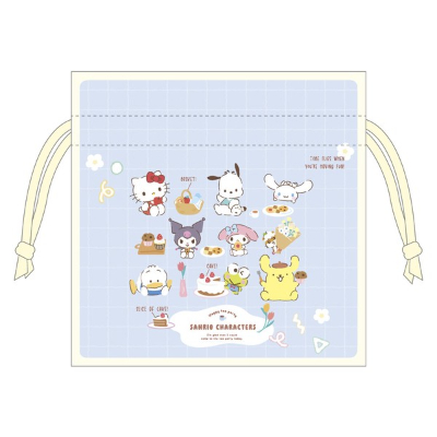 Sanrio Characters Ribbon Flat Drawstring Bag, Talking Tea Time/Blue (サンリオキャラクターズ　リボンフラット巾着　おしゃべりティータイム／ブルー)