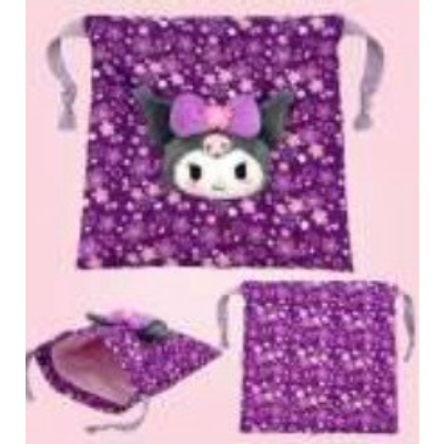 Sakura Kimono Boa Face Drawstring Bag Kuromi Sanrio Characters - Sakura Kimono Boa Face Drawstring Bag Kuromi (桜着物 ボアフェイス巾着 クロミ サンリオキャラクターズ - 桜着物 ボアフェイス巾着 クロミ)
