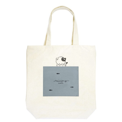 Trendy Tote Bag with Pocket - Memory Cat (トレンド ポケット付きトートバッグ - メモリーキャット)