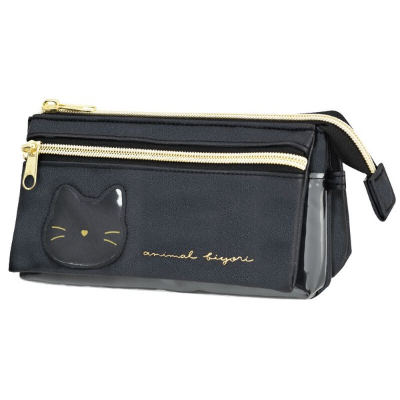 Animal Flap Pocket Pencil Case - Black Cat (アニマルフラップポケットペンケース - ブラックキャット)