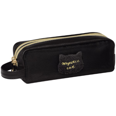 Slim twin zipper pen case with handle - Kuroneko (持ち手つきスリムツインファスナーペンケース - クロネコ)