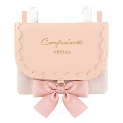 Wide pochette pocket with shoulder strap - Pink ribbon (ショルダー付きワイドポシェットポケット - ピンクリボン)