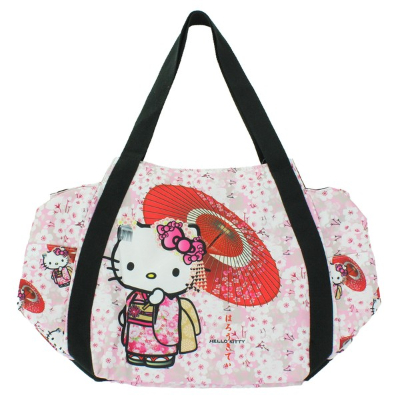 Japanese Print Balloon Bag Hello Kitty Sanrio Characters - Japanese Print Balloon Bag with Sakura Wagasa Umbrella, Arriving in Mid-October (和柄プリントバルーンバッグ ハローキティ サンリオキャラクターズ - 和柄プリントバルーンバッグ 桜和傘 10月中旬入荷)