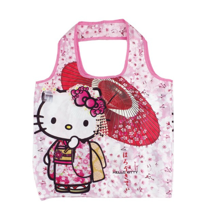 Japanese Pattern Series Eco Bag Hello Kitty Kimono Sanrio Characters - Japanese Pattern Eco Bag Sakura Wagasa (和柄シリーズ エコバッグ ハローキティ着物 サンリオキャラクターズ - 和柄エコバッグ 桜和傘)