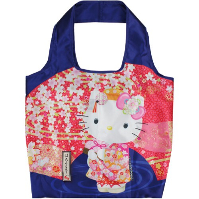 Japanese Pattern Series Eco Bag Hello Kitty Kimono Sanrio Characters - Japanese Pattern Eco Bag Weeping Cherry Blossom (和柄シリーズ エコバッグ ハローキティ着物 サンリオキャラクターズ - 和柄エコバッグ 枝垂れ桜)