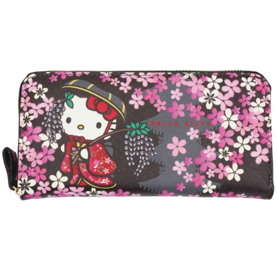 Japanese Pattern Series Wallet Land Zipper Hello Kitty - Land Zipper Sakuran (和柄シリーズ 財布 ランドファスナー ハローキティ - ランドファスナー さくらん)
