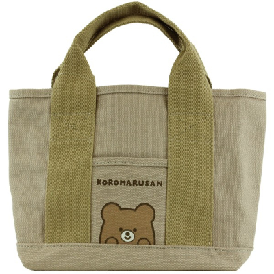 Canvas Divided Mini Tote Bag Koromaru-san - Canvas Divided Mini Tote Bag BR (帆布仕切りミニトートバッグ ころまるさん - 帆布仕切りミニトートバック BR)