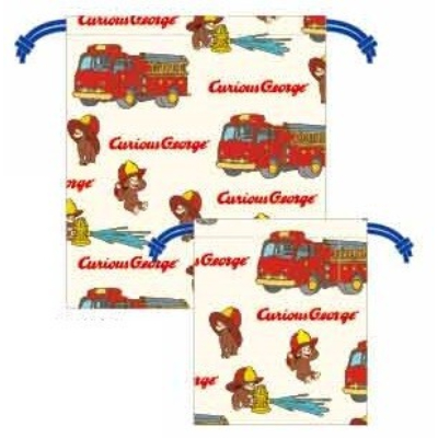Curious George Drawstring Bag (Set of 2) - Ivory (巾着 大小2Pセット おさるのジョージ - アイボリー)