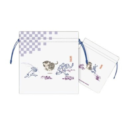 Choju Giga × ToraRin Mamekinchaku Medium Size - Mamekinchaku Medium Size Check (鳥獣戯画×トラりん 豆巾着Mサイズ - 豆巾着Mサイズ 格子)