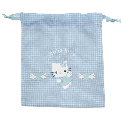 Light Blue Hello Kitty Drawstring Bag Sanrio Characters - Drawstring Bag (みずいろハローキティ 巾着 サンリオキャラクターズ - 巾着)