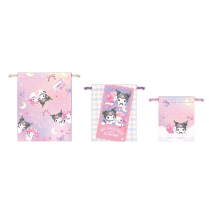 Pastel Dreamland My Melody & Kuromi 3-Piece Drawstring Bag - 3-Piece Drawstring Bag (パステルドリームランド マイメロディ&クロミ 3P巾着 - 3P巾着)