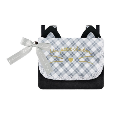 Wide zippered shoulder pouch pocket - Black Cat (ショルダー付きワイドポシェットポケット ファスナータイプ - ブラックキャット)