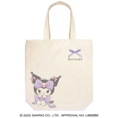 Vertical Tote Bag Runrun Ribbon Sanrio Characters - Kuromi (縦型トートバッグ るんるんリボン サンリオキャラクターズ - クロミ)