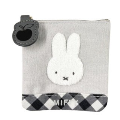 Diagonal Check Series Miffy Mini Flat Pouch - Mini Flat Pouch GY (ダイアゴナルチェックシリーズ ミッフィー ミニフラットポーチ - ミニフラットポーチ GY)